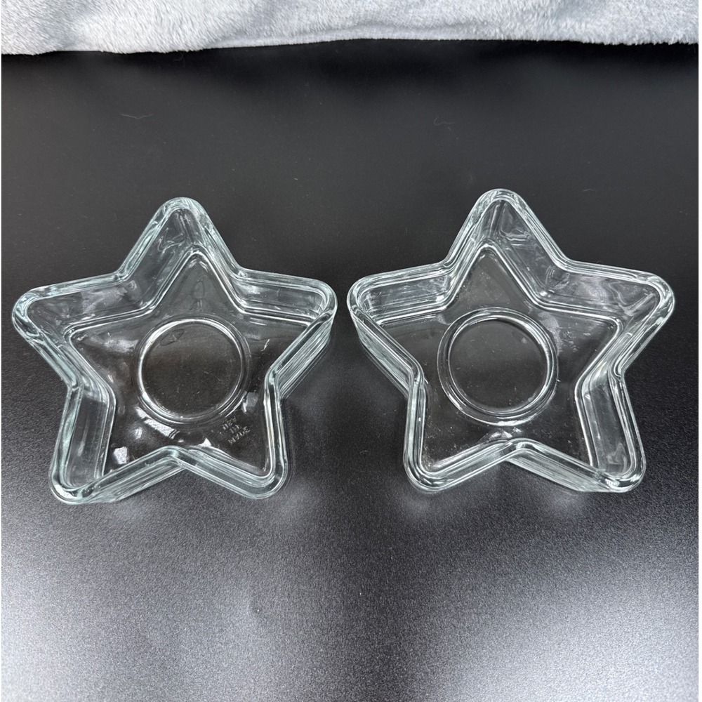 Clear Glass Star Shaped Trinket Dish Votive Candle Holder Made in USA Set of 2